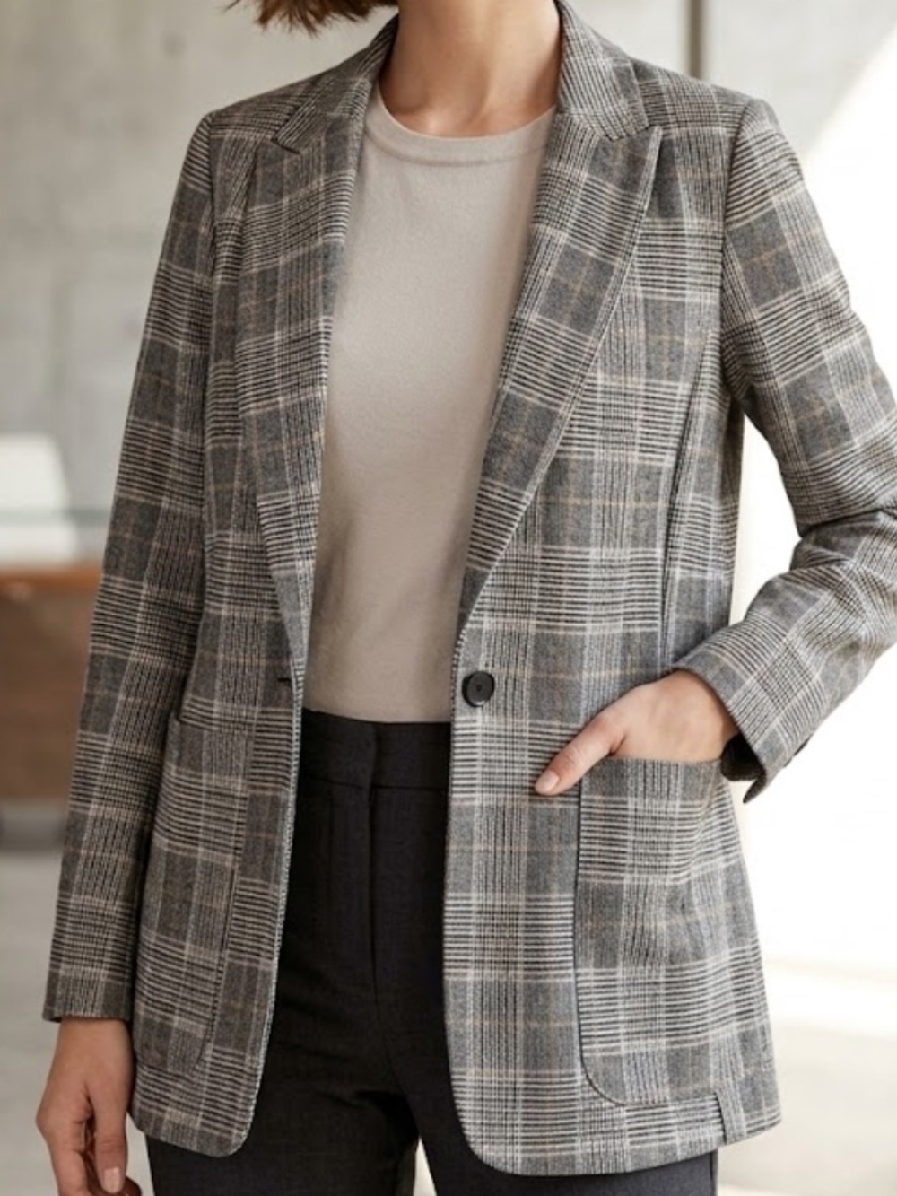 H&M Plaid One Button Blazer with Pockets US Size 0